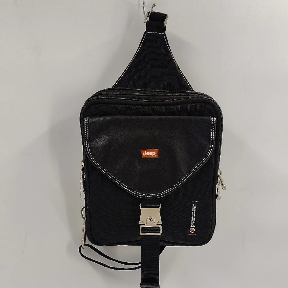 JEEP black multi section crossbody backpack bag multi use adjustable strap